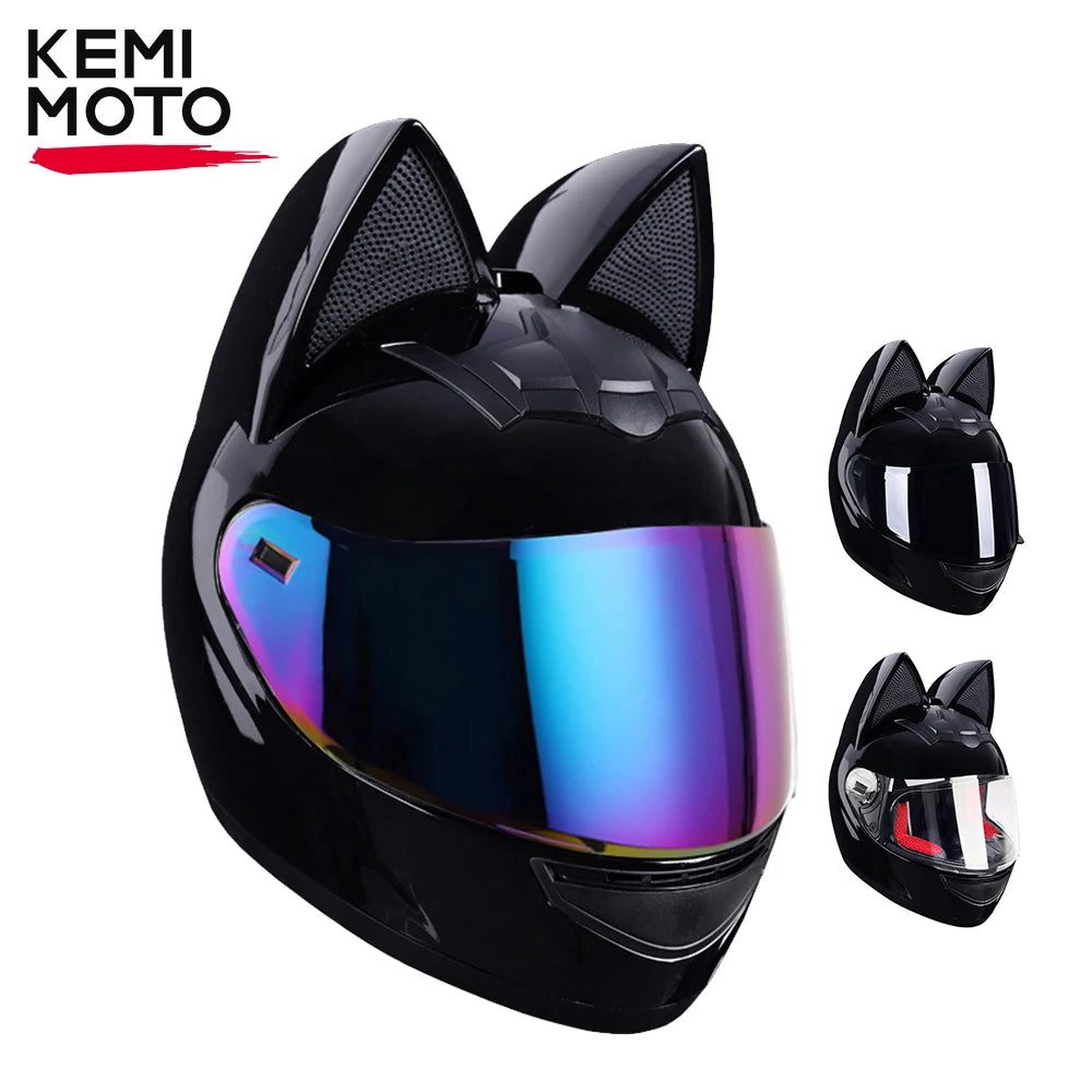 Cat Ear Motorcycle Helmet For Women Full Face Motocross Motorbike Men's Moto Helmet Breathable DOT Certification Girlfriend Gift