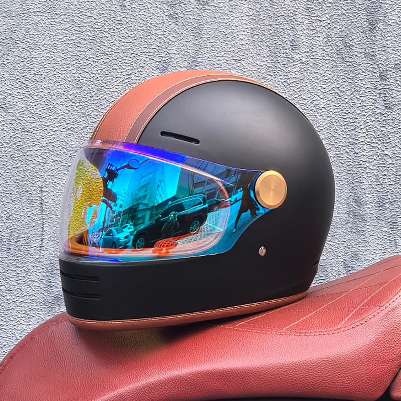 ORZ Retro full face motorcycle helmet - Classic design, suitable for both men and women, with safety protection certified by DOT
