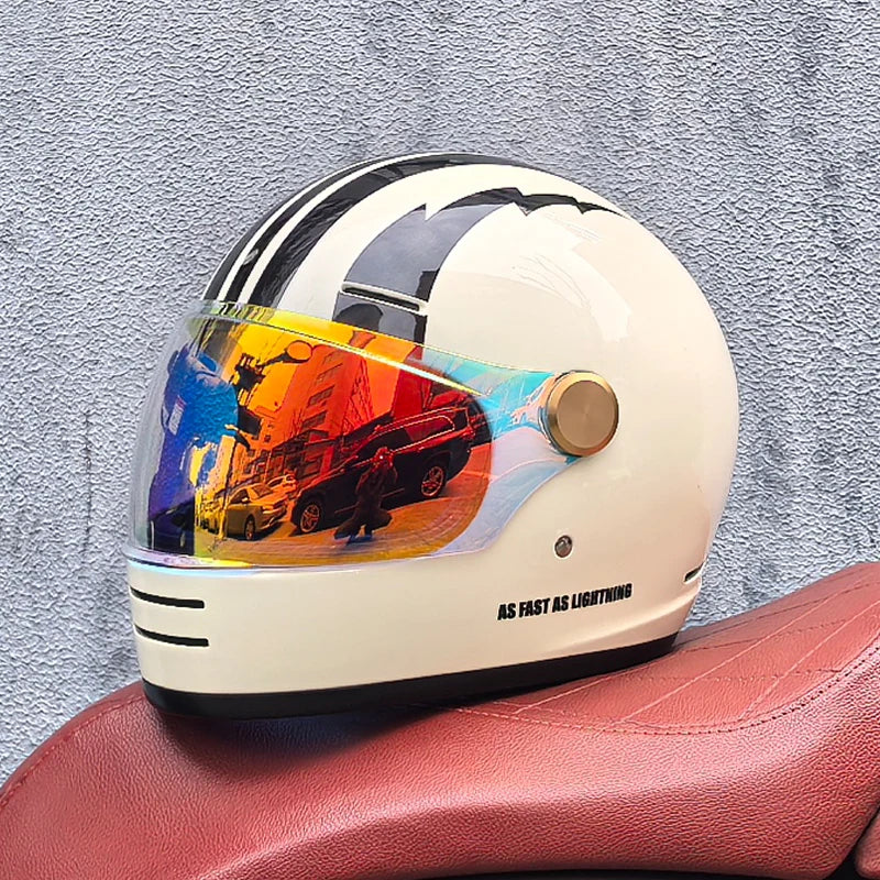 ORZ Retro full face motorcycle helmet - Classic design, suitable for both men and women, with safety protection certified by DOT